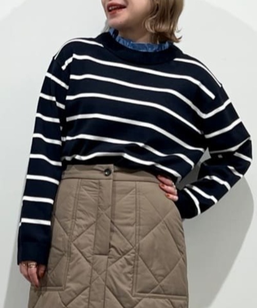 human woman（ヒューマンウーマン）の「◆シャツ地ドッキングプルオーバー（ニット/セーター・レディース・グレー/ダークインディゴブルー・MEDIUM）」の3枚目の写真