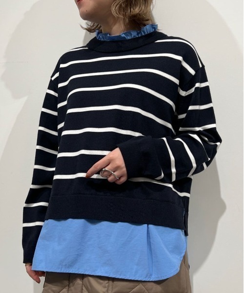 human woman（ヒューマンウーマン）の「◆シャツ地ドッキングプルオーバー（ニット/セーター・レディース・グレー/ダークインディゴブルー・MEDIUM）」の21枚目の写真