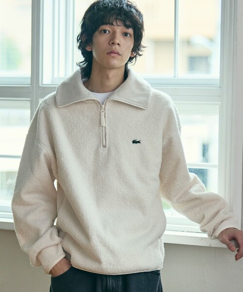 LACOSTE（ラコステ）の「ハイネックハーフジップ オーバーサイズブークレフリースブルゾン（ブルゾン・メンズ・ダークブラウン/オフホワイト・2/3/5/4）」の4枚目の写真
