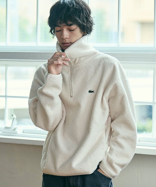 LACOSTE（ラコステ）の「ハイネックハーフジップ オーバーサイズブークレフリースブルゾン（ブルゾン・メンズ・ダークブラウン/オフホワイト・2/3/5/4）」の5枚目の写真