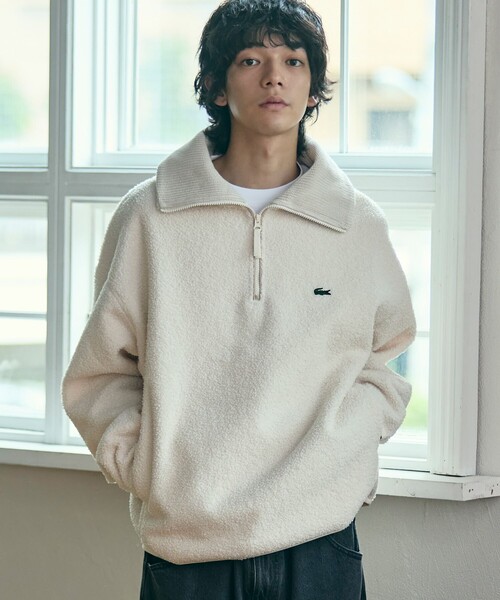 LACOSTE（ラコステ）の「ハイネックハーフジップ オーバーサイズブークレフリースブルゾン（ブルゾン・メンズ・ダークブラウン/オフホワイト・2/3/5/4）」の6枚目の写真