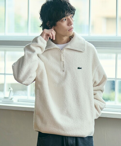 LACOSTE（ラコステ）の「ハイネックハーフジップ オーバーサイズブークレフリースブルゾン（ブルゾン・メンズ・ダークブラウン/オフホワイト・2/3/5/4）」の7枚目の写真