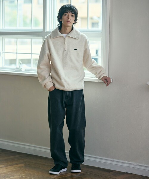 LACOSTE（ラコステ）の「ハイネックハーフジップ オーバーサイズブークレフリースブルゾン（ブルゾン・メンズ・ダークブラウン/オフホワイト・2/3/5/4）」の8枚目の写真