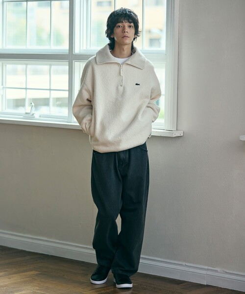 LACOSTE（ラコステ）の「ハイネックハーフジップ オーバーサイズブークレフリースブルゾン（ブルゾン・メンズ・ダークブラウン/オフホワイト・2/3/5/4）」の12枚目の写真