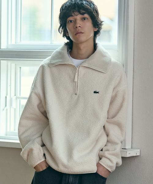 LACOSTE（ラコステ）の「ハイネックハーフジップ オーバーサイズブークレフリースブルゾン（ブルゾン・メンズ・ダークブラウン/オフホワイト・2/3/5/4）」の2枚目の写真