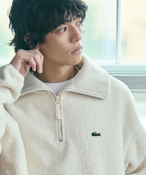 LACOSTE（ラコステ）の「ハイネックハーフジップ オーバーサイズブークレフリースブルゾン（ブルゾン・メンズ・ダークブラウン/オフホワイト・2/3/5/4）」の3枚目の写真
