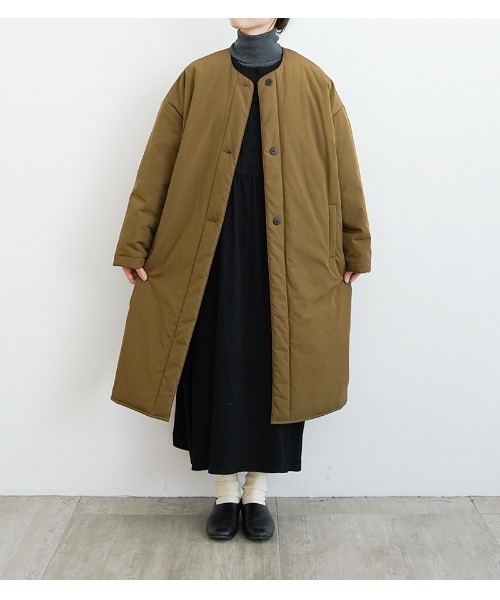 即日発送　オローネ　フォーカスウォームコート　ノーカラーコート　黒　ロングコート セール】フォーカスウォームコート（ノーカラーコート）｜オローネ