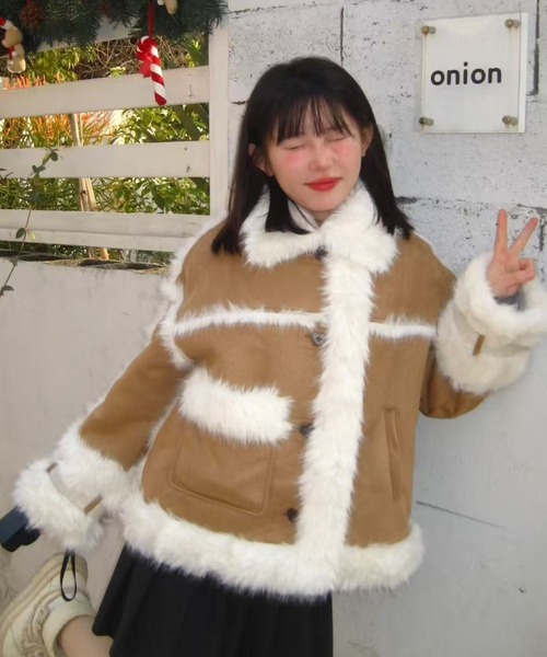 セール】冬アウター/ハートボタン 裏ファージャケット（その他アウター