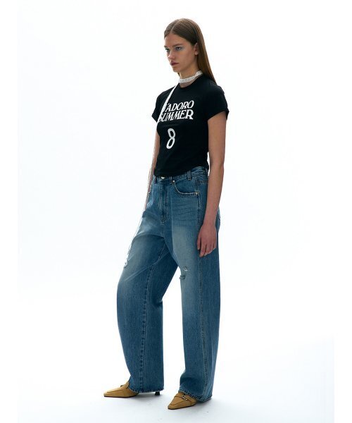 PARTIMENTO WOMEN(パルティメントウィメン)の「ディストレスドローライズジン_ミッドブルー(デニムパンツ・レディース・ブルー・MEDIUM)」の8枚目の写真