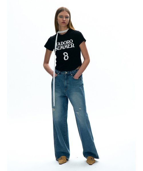 PARTIMENTO WOMEN(パルティメントウィメン)の「ディストレスドローライズジン_ミッドブルー(デニムパンツ・レディース・ブルー・MEDIUM)」の11枚目の写真