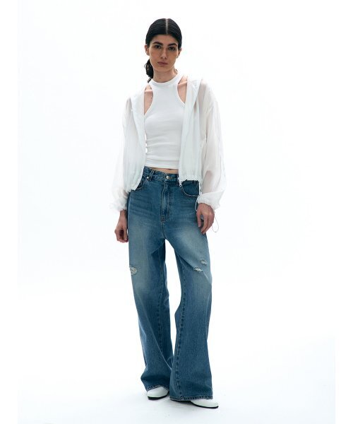 PARTIMENTO WOMEN(パルティメントウィメン)の「ディストレスドローライズジン_ミッドブルー(デニムパンツ・レディース・ブルー・MEDIUM)」の12枚目の写真