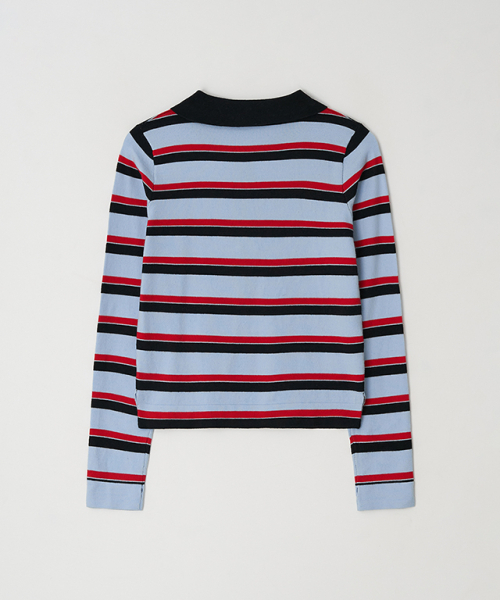 RONRON(ロンロン)の「STRIPE HENRYNECK COLLAR SLIM LONG SLEEVE KNIT BLUE RED(ポロシャツ・レディース・その他・FREE)」の2枚目の写真