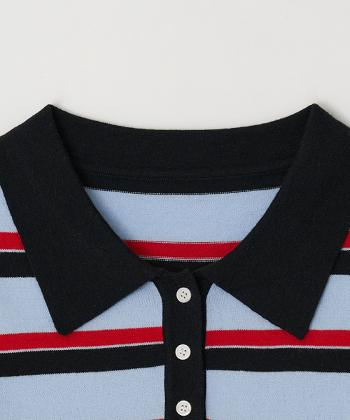 RONRON(ロンロン)の「STRIPE HENRYNECK COLLAR SLIM LONG SLEEVE KNIT BLUE RED(ポロシャツ・レディース・その他・FREE)」の3枚目の写真