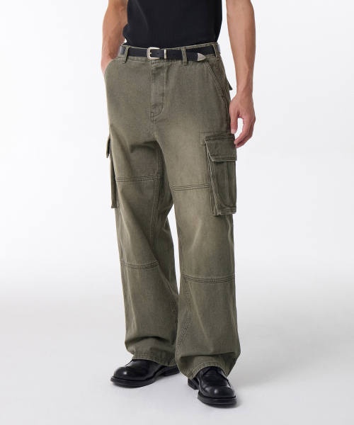 MUSINSA STANDARD（ムシンサスタンダード）の「ピグメントエクストラワイドカーゴデニムパンツ[カーキ]（デニムパンツ・メンズ・その他・26/27/29/36/34/32/30/31/33/40/38/42/28）」の2枚目の写真