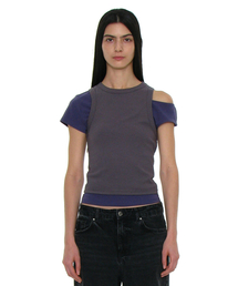 PARTIMENTO WOMEN（パルティメントウィメン）の「PWC (Set) Unbalanced Double Layered Top_Purple（Tシャツ/カットソー）」
