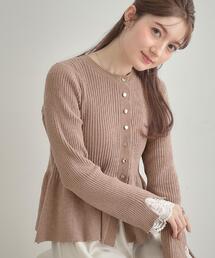 couture brooch | 【袖口レース・着映え】短毛モールペプラム カーデ(カーディガン/ボレロ)