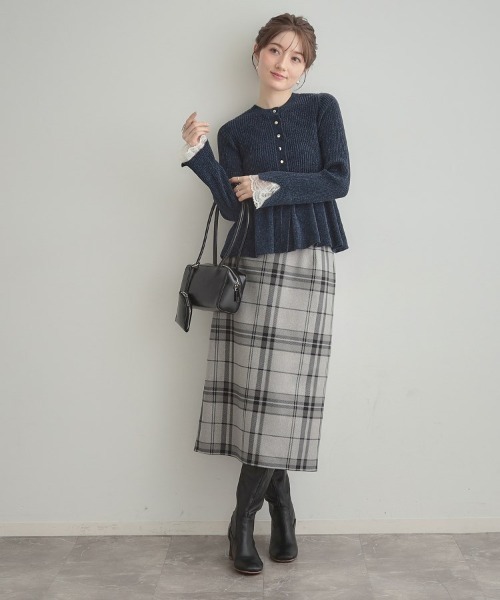 couture brooch（クチュールブローチ）の「【袖口レース・着映え】短毛モールペプラム カーデ（カーディガン/ボレロ・レディース・アイボリー/ブラウン系その他/ネイビー/ピンク系・36/38/42）」の5枚目の写真