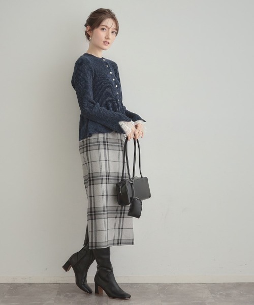 couture brooch（クチュールブローチ）の「【袖口レース・着映え】短毛モールペプラム カーデ（カーディガン/ボレロ・レディース・アイボリー/ブラウン系その他/ネイビー/ピンク系・36/38/42）」の6枚目の写真