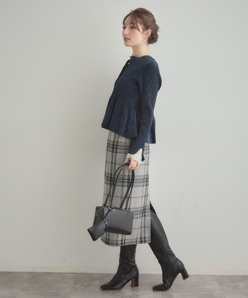 couture brooch（クチュールブローチ）の「【袖口レース・着映え】短毛モールペプラム カーデ（カーディガン/ボレロ・レディース・アイボリー/ブラウン系その他/ネイビー/ピンク系・36/38/42）」の7枚目の写真