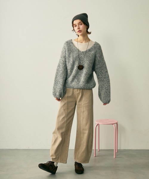 ニット/セーター argue WOOL MELLOW MIXYARN KNIT/GRAY MIX Oversized merino/cashmere sweater in grey — Y-0008 | YACAIA