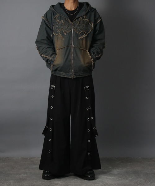 NYLAUS(ナイラス)の「【NYS】EYELET アイレットサスペンダー付き スカンツ スカートパンツ ワイド袴パンツ レディース メンズ(スラックス・メンズ・ブラック・M/L)」の17枚目の写真