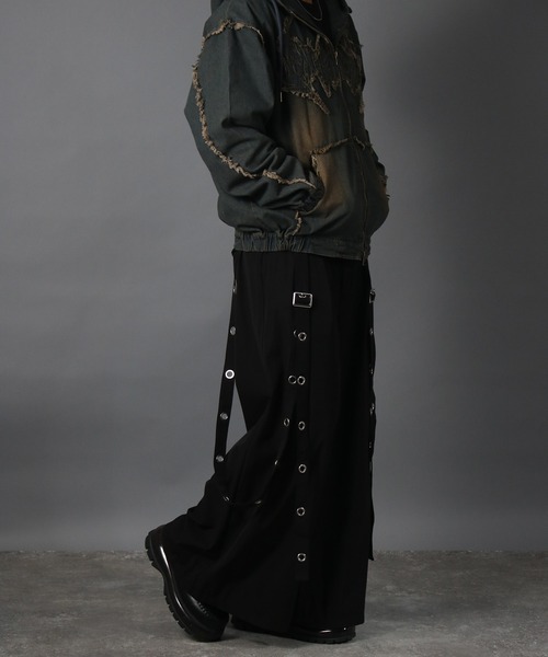 NYLAUS(ナイラス)の「【NYS】EYELET アイレットサスペンダー付き スカンツ スカートパンツ ワイド袴パンツ レディース メンズ(スラックス・メンズ・ブラック・M/L)」の18枚目の写真