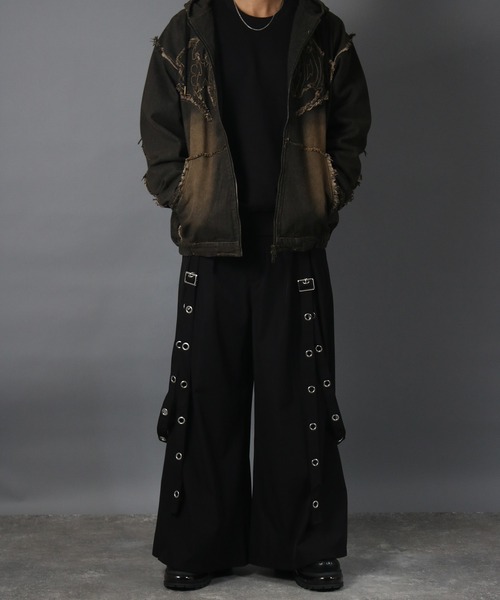 NYLAUS(ナイラス)の「【NYS】EYELET アイレットサスペンダー付き スカンツ スカートパンツ ワイド袴パンツ レディース メンズ(スラックス・メンズ・ブラック・M/L)」の20枚目の写真