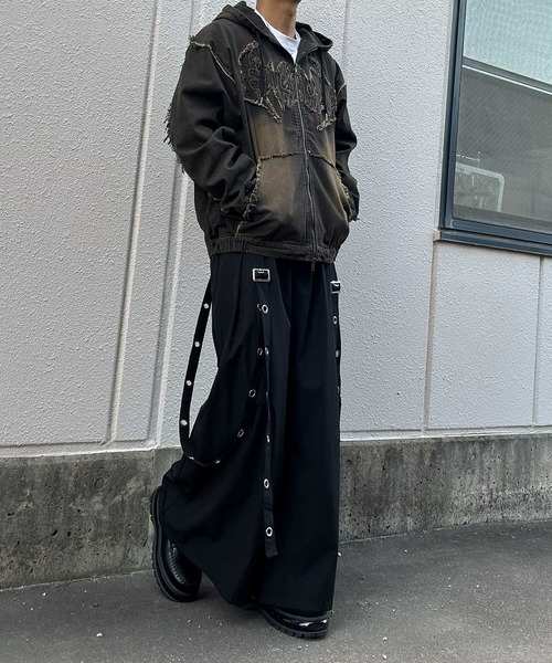 NYLAUS(ナイラス)の「【NYS】EYELET アイレットサスペンダー付き スカンツ スカートパンツ ワイド袴パンツ レディース メンズ(スラックス・メンズ・ブラック・M/L)」の12枚目の写真