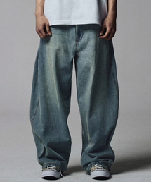 NOT4NERD(�m�b�g�t�H�[�i�[�h)��Linen Like Curved Semi Wide Denim Pants - Light Blue(�f�j���p���c)