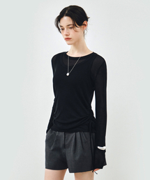 [セット] サイドシェアリングレイヤードTシャツ ブラック MDTS067BLACK