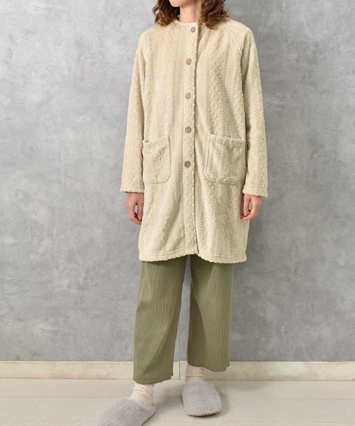 Bleu Bleuet（ブルーブルーエ）の「型押しマイクロノーカラーガウン26（ガウン/バスローブ・レディース・サックスブルー系/アイボリー・FREE）」の16枚目の写真