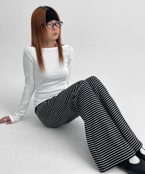 BLACKUP（ブラックアップ）の「[MADE] シャマンストライプブーツカットバンディングパンツ（スウェットパンツ・レディース・グレー/ブラック・FREE）」の9枚目の写真