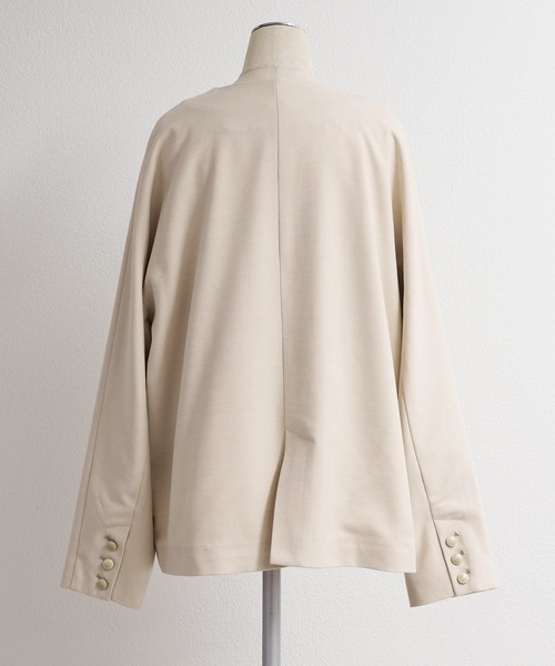 PUAL CE CIN（ピュアルセシン）の「ラペルレス ジャケット（ノーカラージャケット・レディース・ベージュ/ネイビー・FREE）」の7枚目の写真