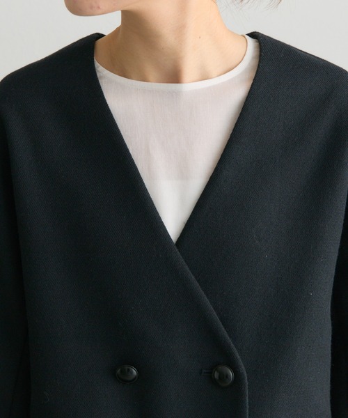 PUAL CE CIN（ピュアルセシン）の「ラペルレス ジャケット（ノーカラージャケット・レディース・ベージュ/ネイビー・FREE）」の17枚目の写真