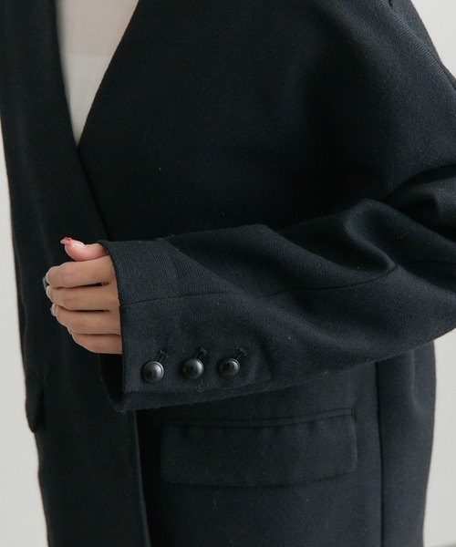 PUAL CE CIN（ピュアルセシン）の「ラペルレス ジャケット（ノーカラージャケット・レディース・ベージュ/ネイビー・FREE）」の19枚目の写真