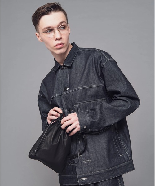 MR.OLIVE（ミスターオリーブ）の「【MR.OLIVE】IMPERMA-LEATHER /DRAWSTRING BAG（ショルダーバッグ・メンズ・ブラック・FREE）」の2枚目の写真