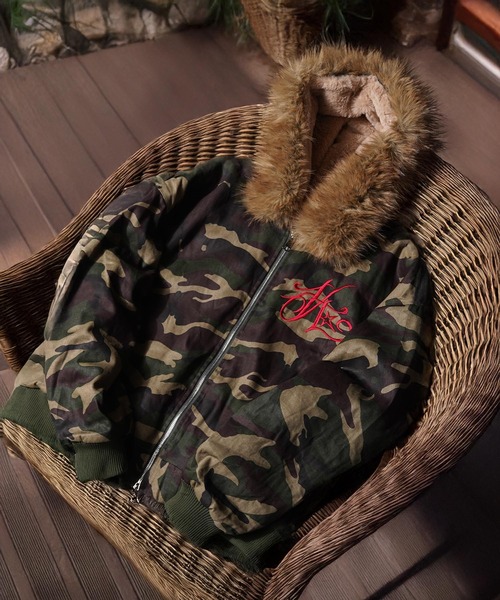 セール】フードファー クロップド 迷彩 ジャケット / Hooded Cropped