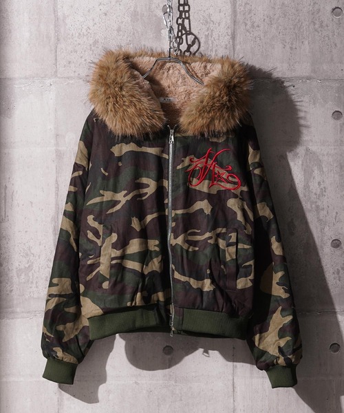フードファー クロップド 迷彩 ジャケット / Hooded Cropped Camo