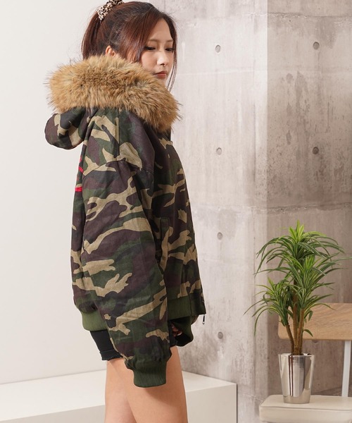フードファー クロップド 迷彩 ジャケット / Hooded Cropped Camo