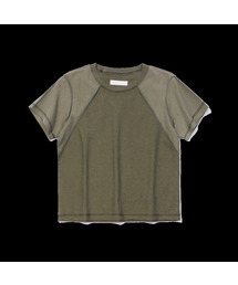 CROP POINT STITCH IN&OUT PIGMENT T-SHIRT_OLIVE