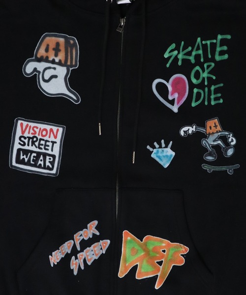 VISION STREET WEAR（ヴィジョンストリートウェア）の「guernika All-Print ジップパーカー（パーカー・メンズ・ブラック・L/M）」の4枚目の写真