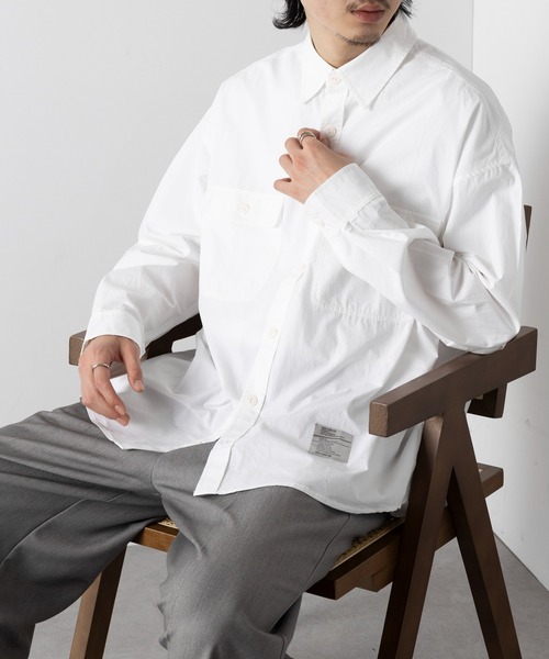 MAISON CLUB（メゾンクラブ）の「【MAISON CLUB】U.S.NAVY Big Shirt ビッグワークシャツ　/MILITARY　ミリタリー（シャツ/ブラウス・メンズ・カーキ/サックスブルー/ホワイト/ネイビー・FREE）」の22枚目の写真