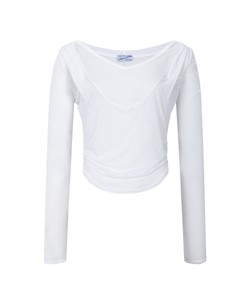 PLEASENOFOLLOW(プリーズノーフォロー)の「Moa Drape Hoodie Long Sleeve Top (White)(Tシャツ/カットソー・レディース・その他・FREE)」の2枚目の写真