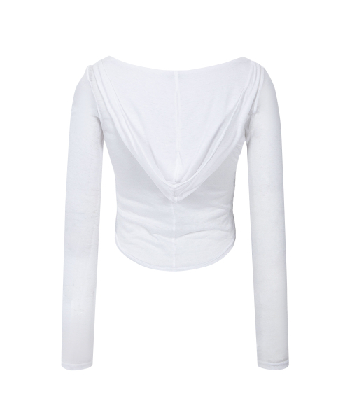 PLEASENOFOLLOW(プリーズノーフォロー)の「Moa Drape Hoodie Long Sleeve Top (White)(Tシャツ/カットソー・レディース・その他・FREE)」の3枚目の写真