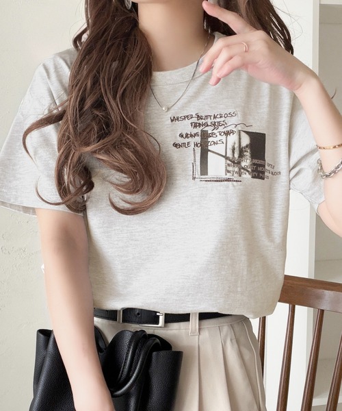 classicalelf(クラシカルエルフ)の「ラフでも品格、シンプルでも存在感。オーガニックコットン 綿100% グラフィック飛び刺繍フォトTシャツ(半袖)(Tシャツ/カットソー・レディース・オフホワイト/杢グレー/チャコール/その他1・X-LARGE/SMALL/MEDIUM/LARGE)」の12枚目の写真