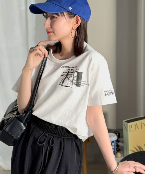 classicalelf(クラシカルエルフ)の「ラフでも品格、シンプルでも存在感。オーガニックコットン 綿100% グラフィック飛び刺繍フォトTシャツ(半袖)(Tシャツ/カットソー・レディース・オフホワイト/杢グレー/チャコール/その他1・X-LARGE/SMALL/MEDIUM/LARGE)」の17枚目の写真
