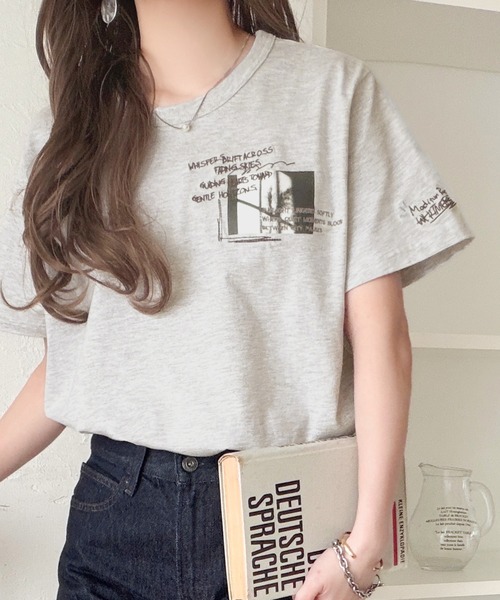 classicalelf(クラシカルエルフ)の「ラフでも品格、シンプルでも存在感。オーガニックコットン 綿100% グラフィック飛び刺繍フォトTシャツ(半袖)(Tシャツ/カットソー・レディース・オフホワイト/杢グレー/チャコール/その他1・X-LARGE/SMALL/MEDIUM/LARGE)」の21枚目の写真
