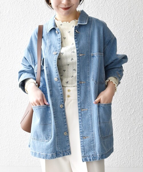 SHIPS any（シップス エニィ）の「SHIPS any:〈洗濯機可能〉ルーズ デニム カバーオール ジャケット［SHIPS any DENIM］（デニムジャケット・レディース・ブルー/ライトブルー・ONE SIZE）」の5枚目の写真