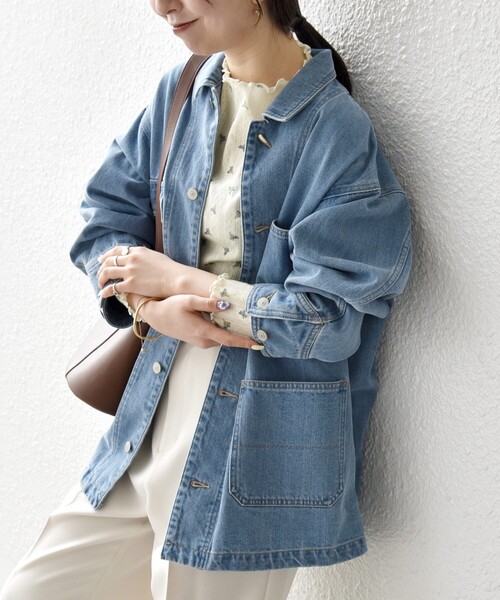 SHIPS any（シップス エニィ）の「SHIPS any:〈洗濯機可能〉ルーズ デニム カバーオール ジャケット［SHIPS any DENIM］（デニムジャケット・レディース・ブルー/ライトブルー・ONE SIZE）」の10枚目の写真