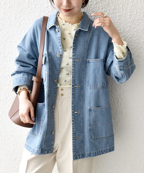 SHIPS any（シップス エニィ）の「SHIPS any:〈洗濯機可能〉ルーズ デニム カバーオール ジャケット［SHIPS any DENIM］（デニムジャケット・レディース・ブルー/ライトブルー・ONE SIZE）」の11枚目の写真